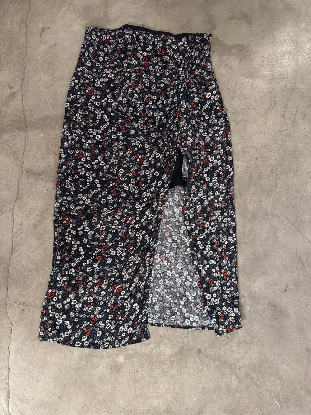 Abercrombie & Fitch Navy Floral Midi Skirt with Red & White Accents